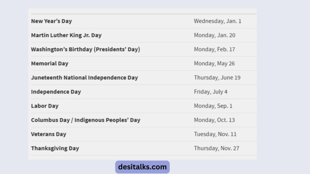 us holiday calendar 2025