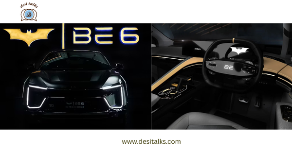 Mahindra BE 6 Batman Edition interior with charcoal leather and gold accents