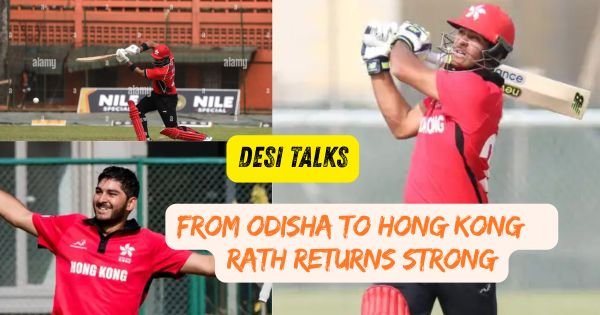 Anshuman Rath celebrating a cricket milestone for Hong Kong