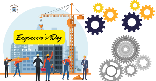 Creative poster for Engineers Day 2025 with young innovators, smart city designs, and a tribute to Sir M. Visvesvaraya.