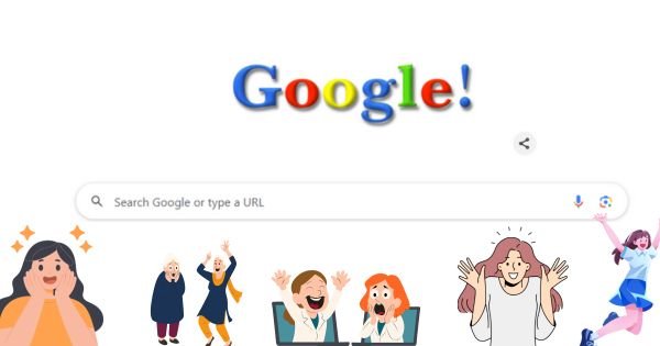 Students and professionals using Google search on laptops during Google Birthday celebrations