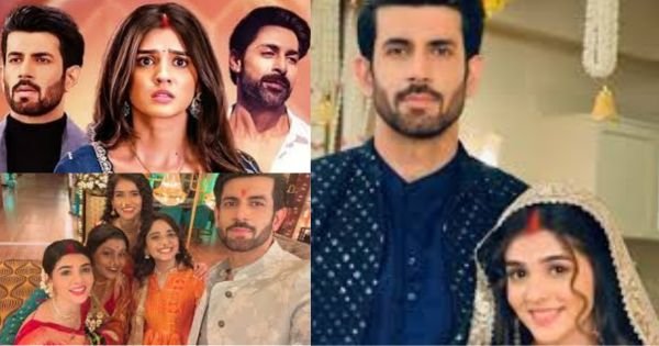 Pranali Rathod, Namik Paul, and the Kumkum Bhagya team on set