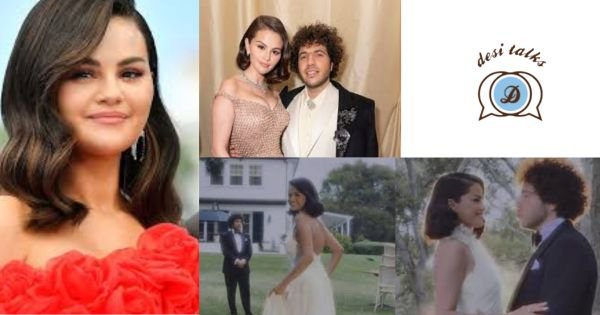 Selena Gomez walking down the aisle in a Ralph Lauren gown at her wedding to Benny Blanco on Sept 27 in Santa Barbara.