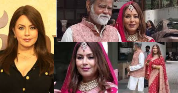 Mahima Chaudhry and Sanjay Mishra in wedding outfits during a promotional shoot that went viral online.