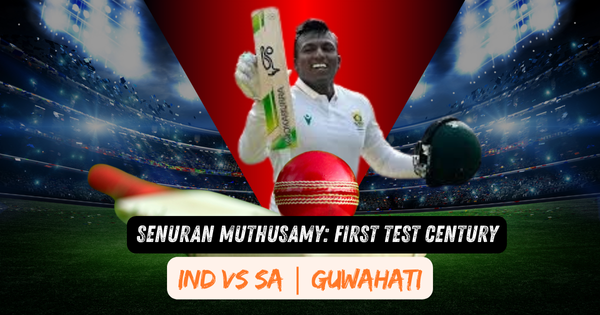 Senuran Muthusamy celebrates his maiden Test century in Guwahati.
