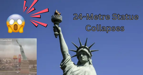 Statue of Liberty replica Guaíba Brazil toppled by strong winds during a severe storm