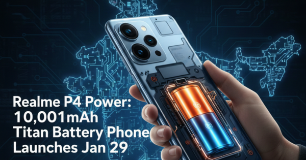 Realme P4 Power India Launch Poster with 10,001mAh Titan Battery, MediaTek Dimensity 7400 Ultra, 144Hz AMOLED Display, and High-Performance Camera