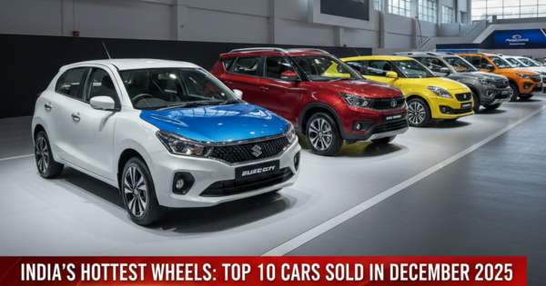 Top 10 cars sold in India December 2025 sales chart and car lineup.