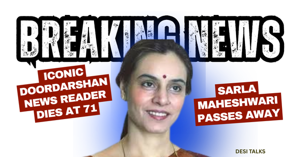 DD News anchor Sarla Maheshwari during Doordarshan news bulletin.