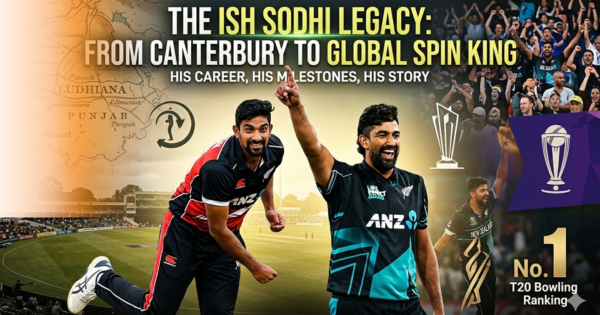Ish Sodhi celebrating a wicket for New Zealand cricket team during international match.